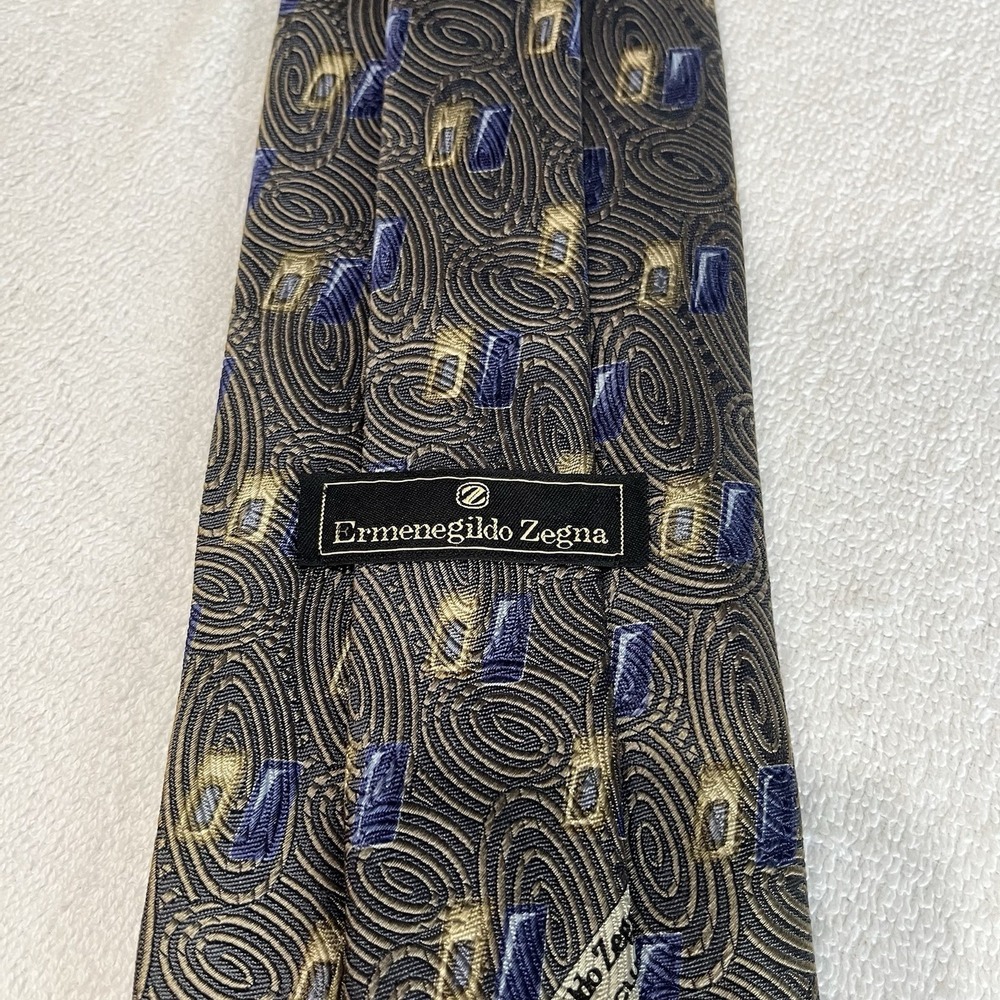 Ermenegildo Zegna 100% Silk Blue Yellow Abstract Print Tie old money - Picture 4 of 7